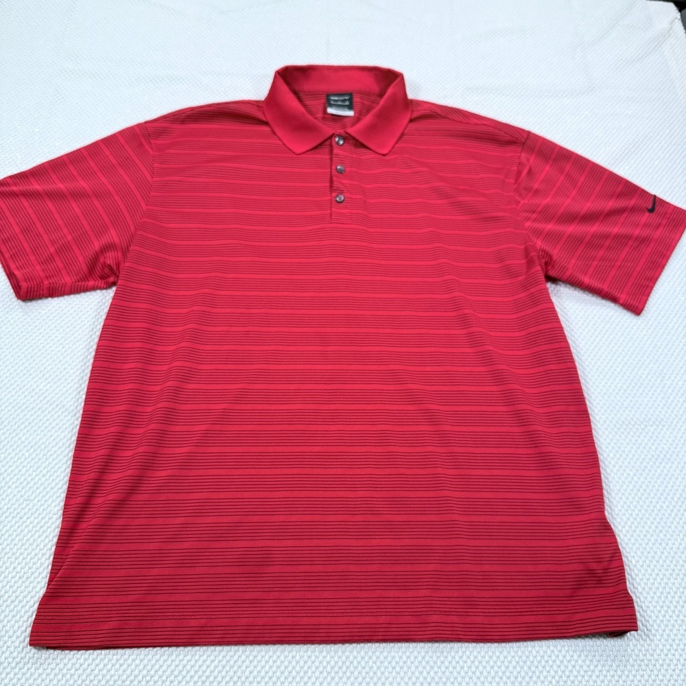Nike Golf Shirt Mens XL Red Striped Dri-FIT Short Sleeve Polo Athletic Workwear